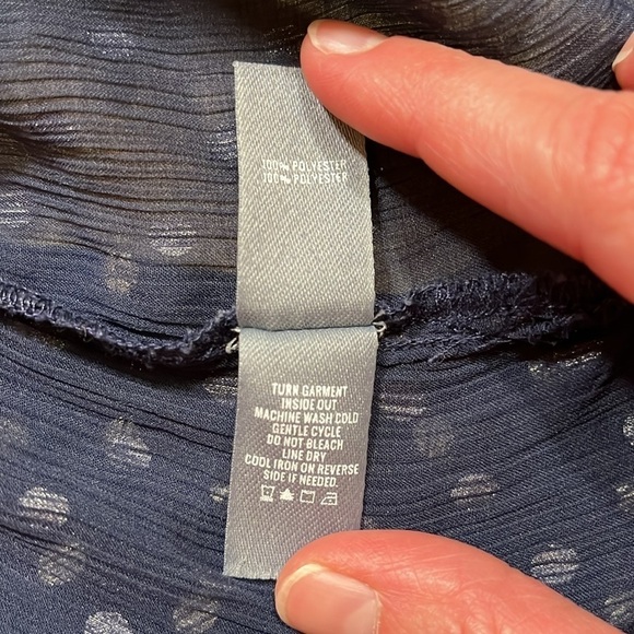 Aerie Navy & Gold Polka Dot Blouse Top Sheer Button Up Size XL EUC Collared - Picture 13 of 13